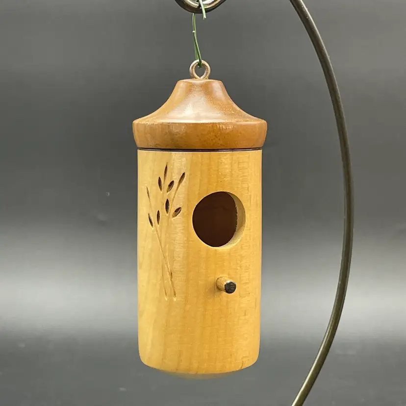 Hand Turned Wooden Bird House Hanging Ornament Handmade Christmas