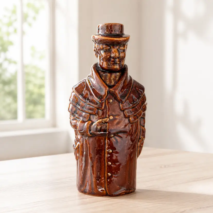 1950's Ceramic Decanter, Styled as Mr. Pickwick, Made in Japan, 9.5" Tall