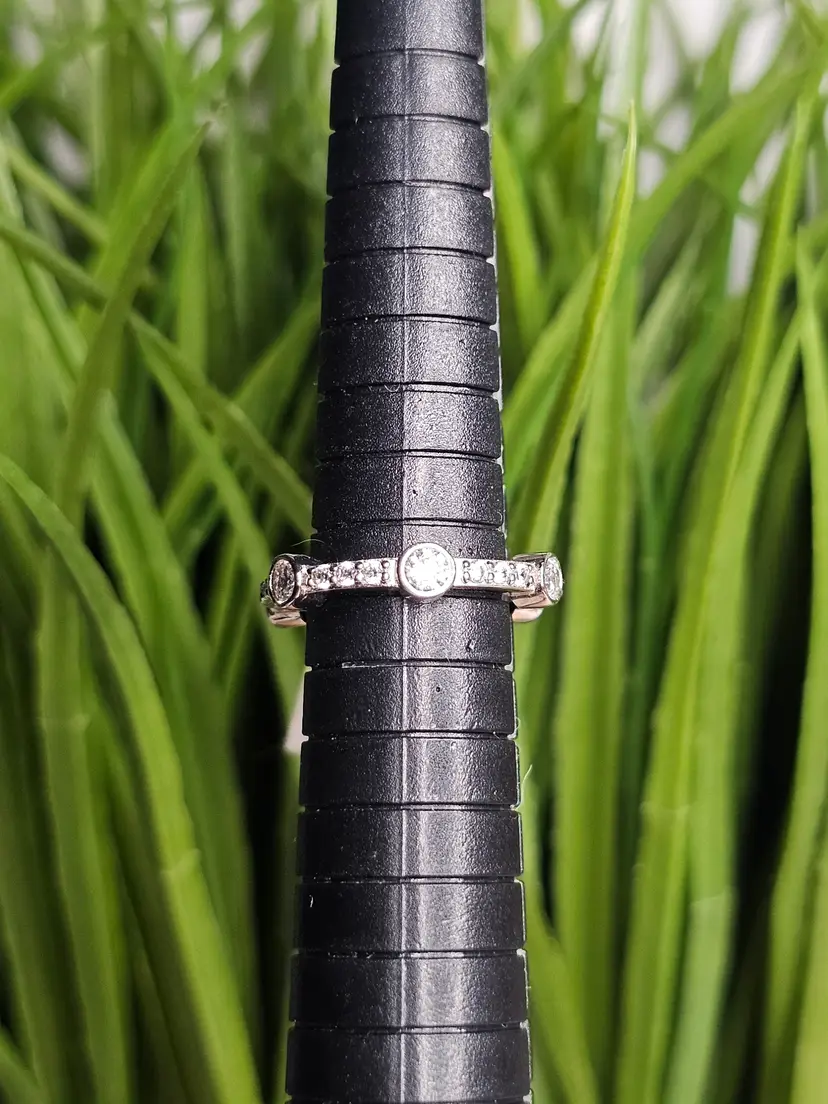 Platinum Plated Sterling Silver 925 Pave Set Stones Eternity Band Ring Size 5 NEW