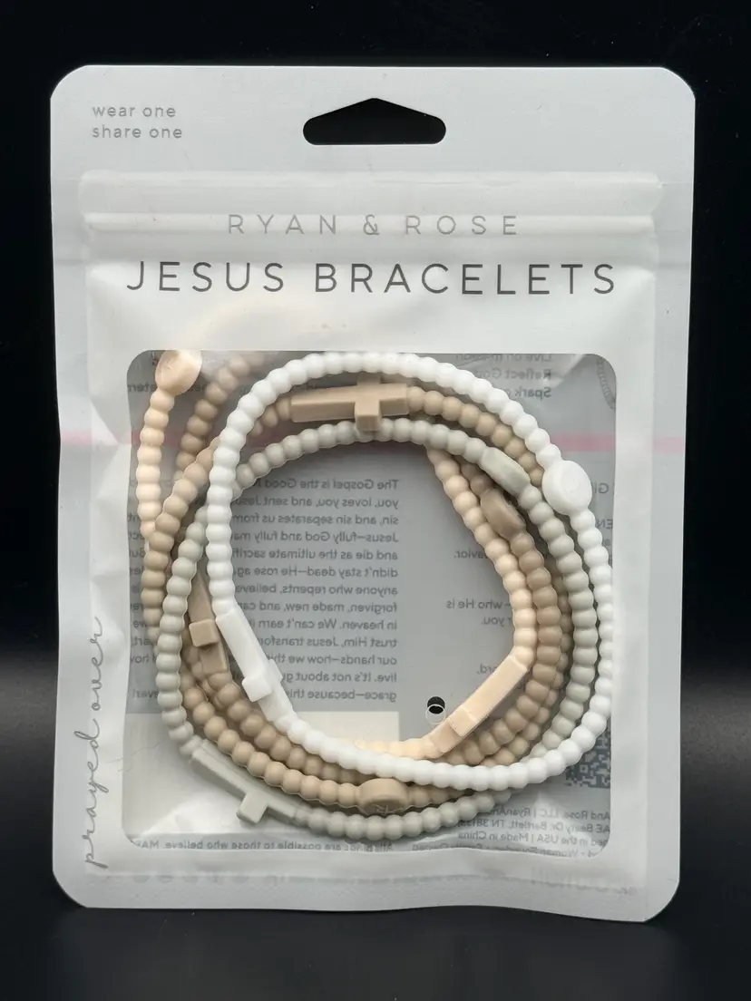 Ryan & Rose Jesus Bracelets Cross Silicone Bracelet Large Serene Neutral New NIP