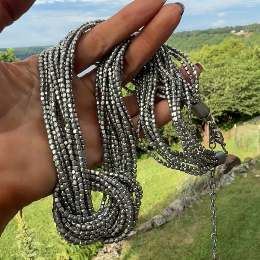 Silver Tone Beaded Necklace 18-21”