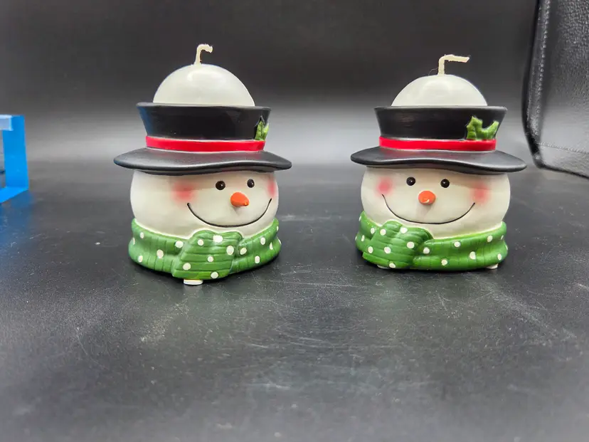 Yankee Candle Ceramic Snowman Head Tea Light Holder Set of two - 4 inches