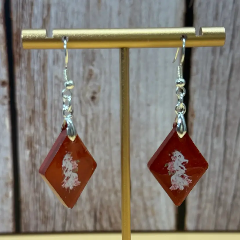Handmade Nine Tail Fox Resin Diamond Shaped Earrings