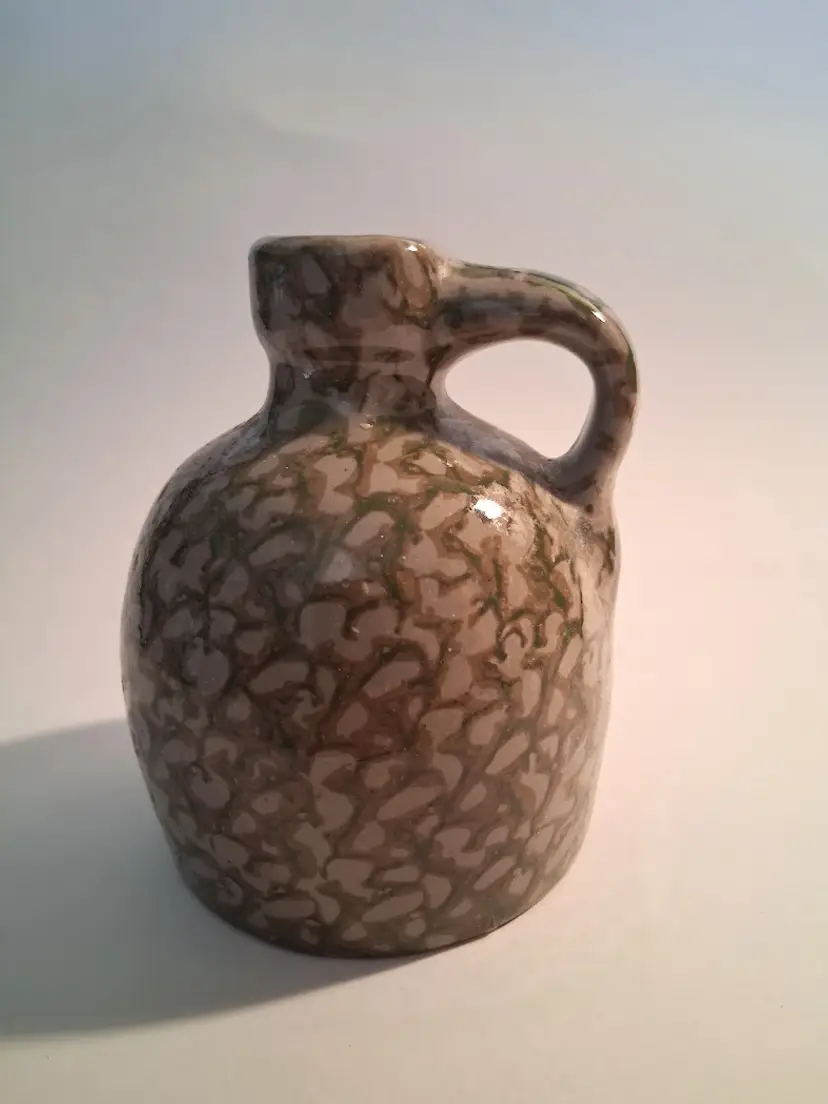 Vintage 1996 Beaumont Brothers Pottery Green Spongeware Salt Glazed Jug