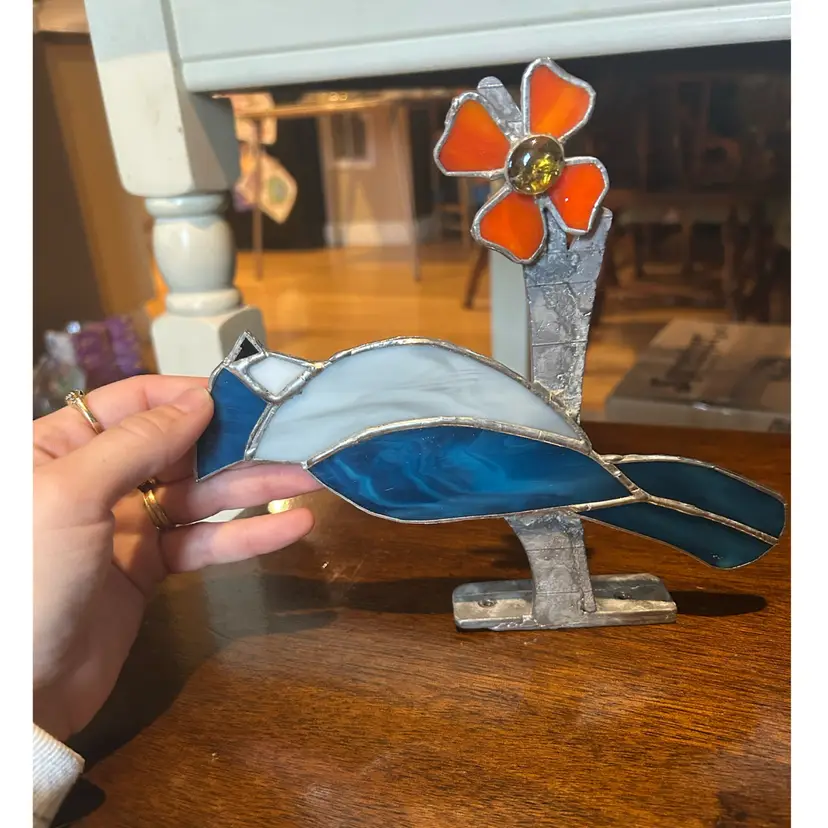 Blue Jay And Flower Stained Glass