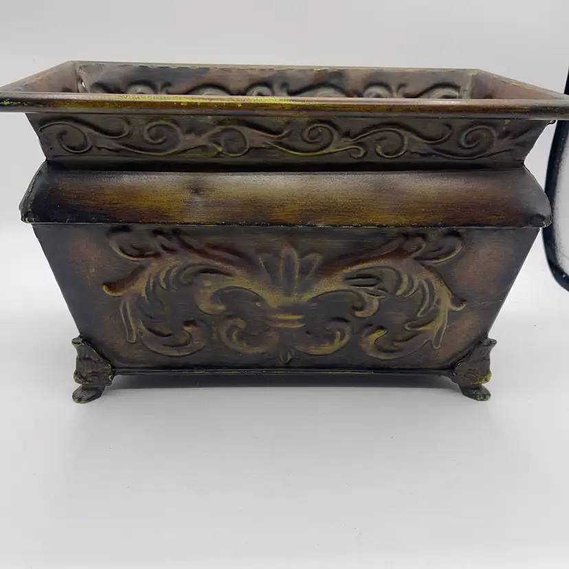 Metal Planter Decorative 12 1/2” X 8” Footed