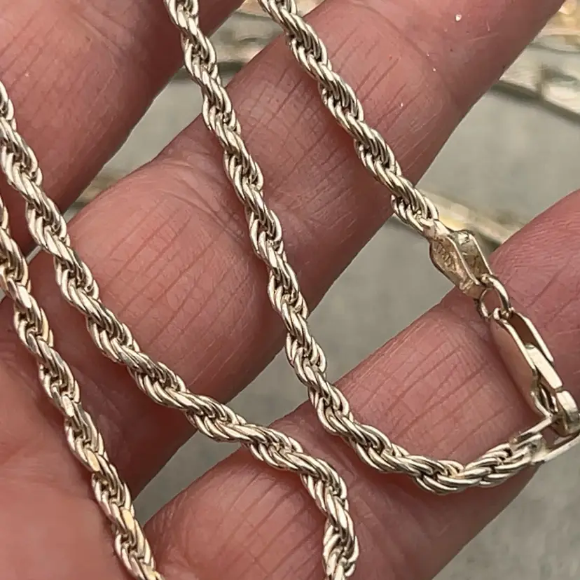 #01 925 Italy Sterling Silver Rope Chain Necklace 15”