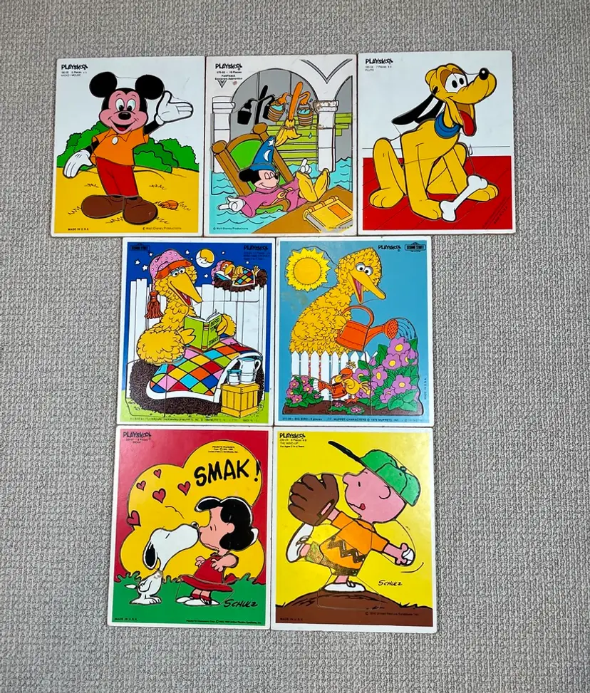 PLAY SKOOL Puzzles Lucy Snoopy Charlie Brown Pluto Big Bird Mickey Mouse