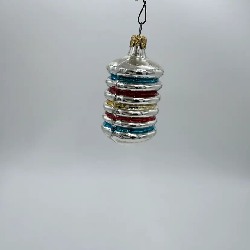 Vintage COLOM-BIA Multi Color Striped Mercury Glass Accordion/Barrel Ornament