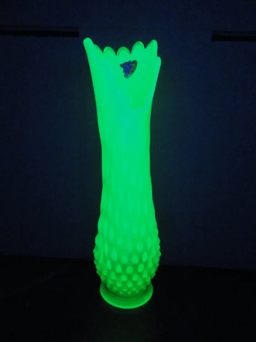 Fenton Swung Vase ~ Seafoam Green Uranium Glass ~ Hobnail ~ w/Original Label