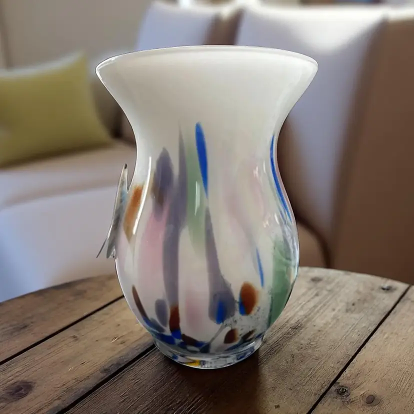 Stunning Visual Effect German Bereudsoho Hand Crafted Blown Art Glass Vase Multi-colored Home Decor Collectable Skilled Artisans
