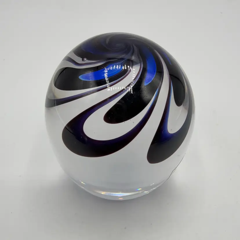 Kosta Sweden Göran Wärff Blue Black Egg Shape Paperweight Jewel Series #5