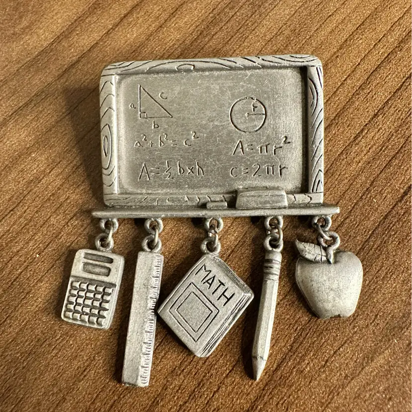 JJ Brooch Chalkboard With 5 Charms Pewter-Tone
