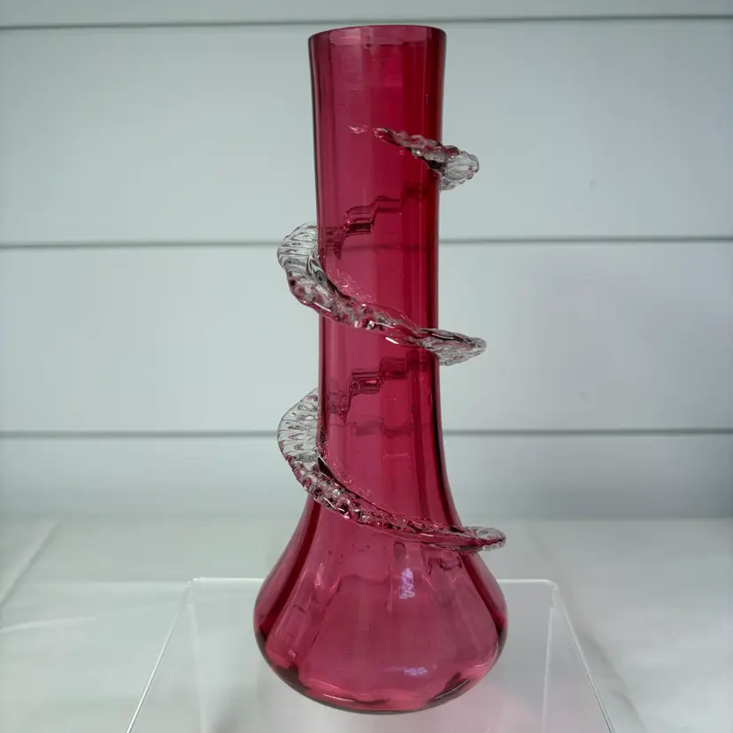 Victorian Cranberry Bud Vase With Applied
Rigaree