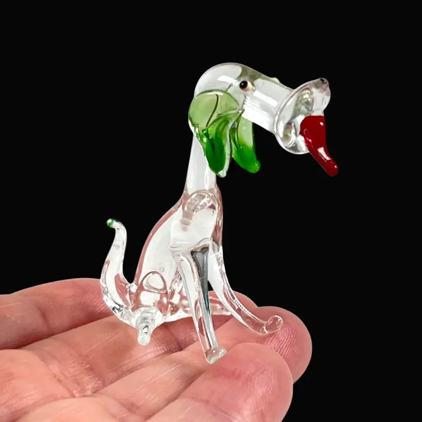 Sitting Dog 1-1/2” Blown Glass Miniature Figurine- Tongue 👅 Sticking Out