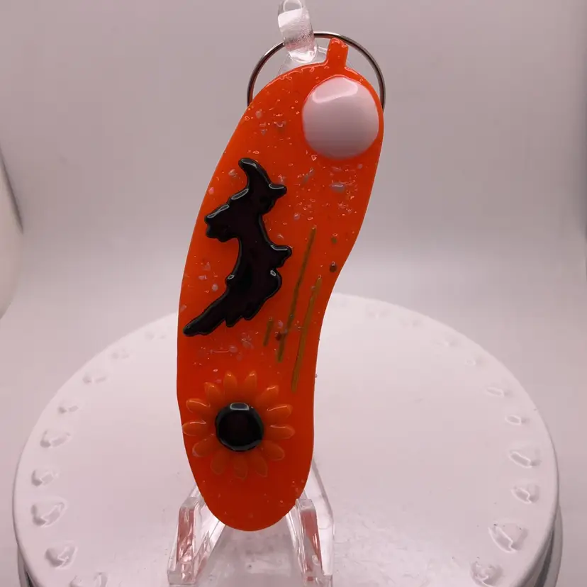 Made by Me! Fused Glass Scary Witch “In a Pickle" Ornament 3.25” Handcrafted Studio Art