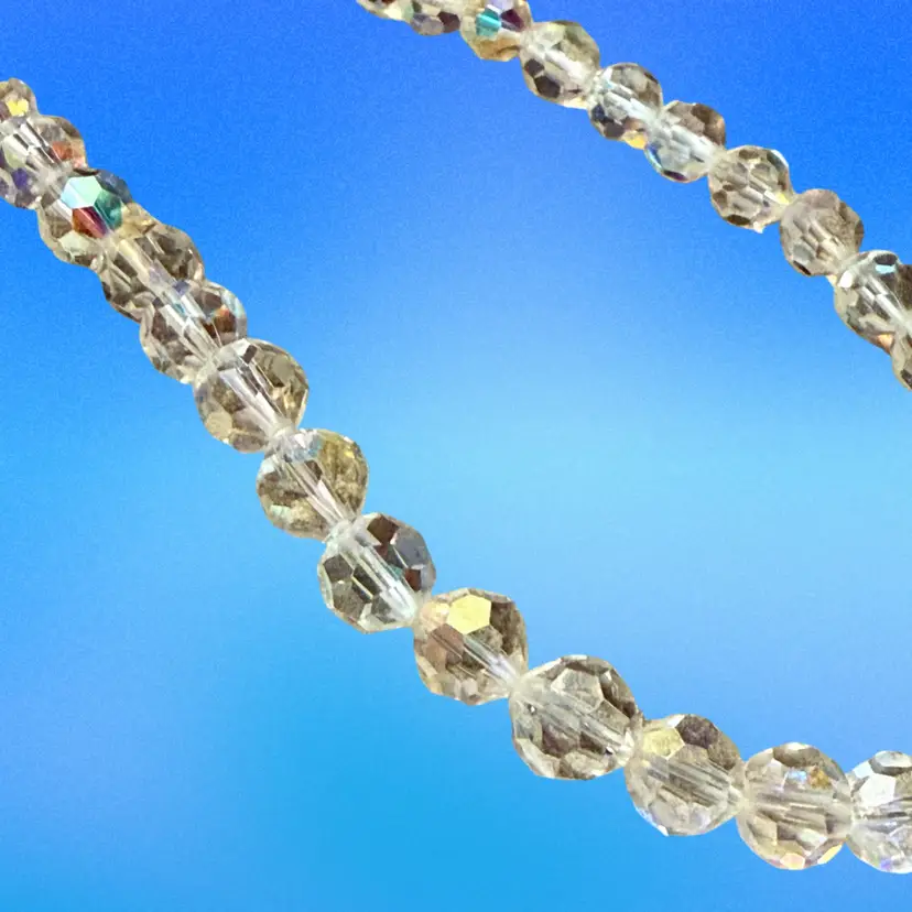 Vintage AB Rhinestone Faceted Round Glass Silvertone Choker Necklace