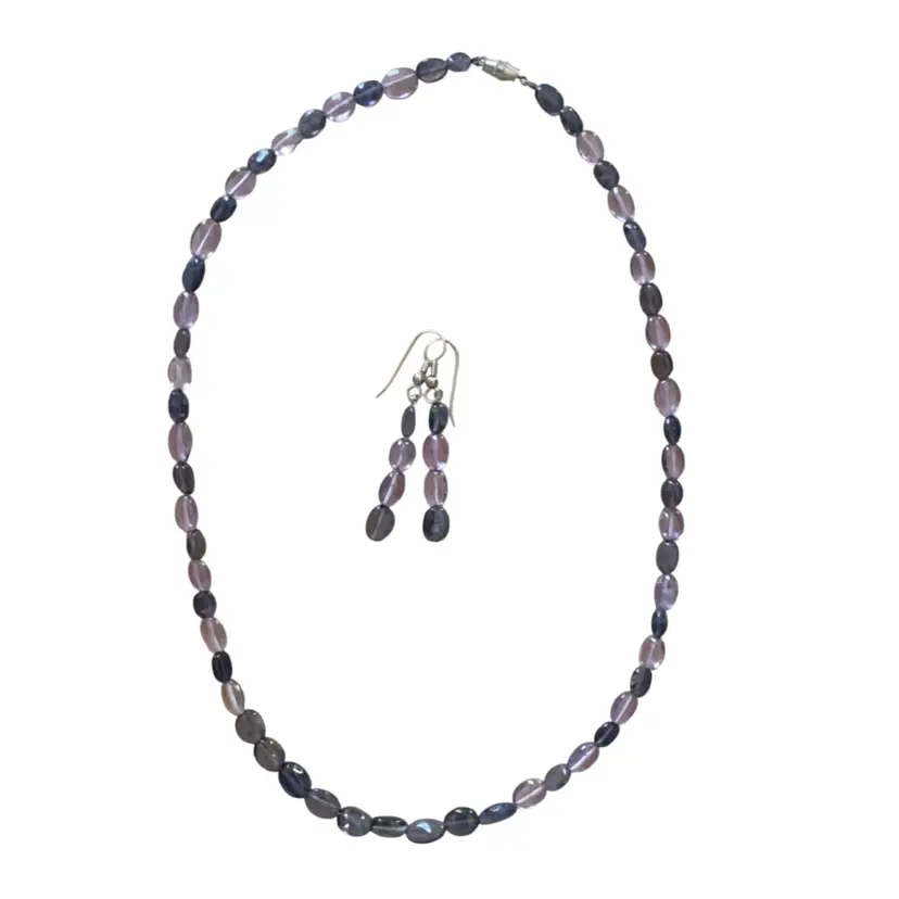 Handcrafted Purple Gemstone Beaded Strand Necklace & Dangle Earring Set