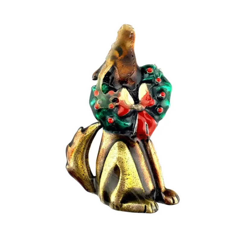 Vintage Don Lin Christmas Coyote Brooch/Pin 2.25” Long x 1.5” Wide