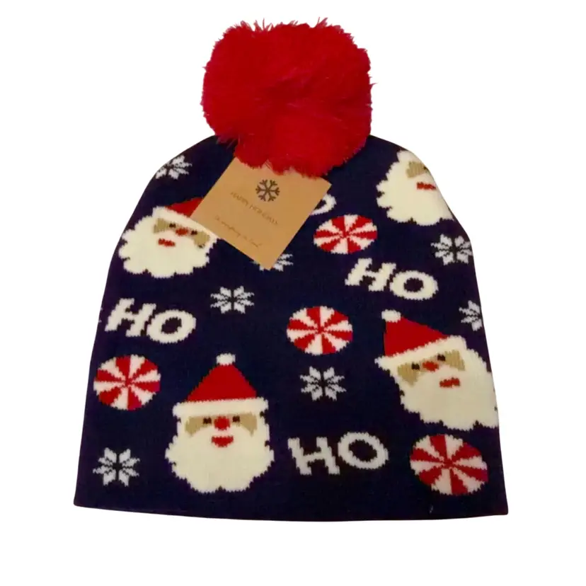 Santa “Ho Ho Ho” Holiday Pom-Pom Stocking Hat