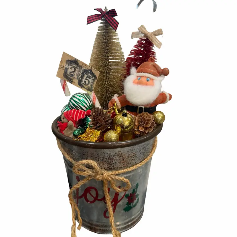 03 Vintage Upcycled Joy Santa Assamblage Decor