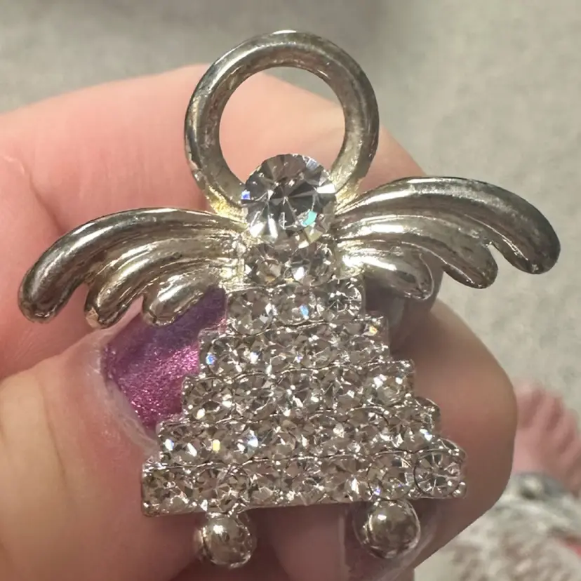 Silver Tone Angel Rhinestone Pin