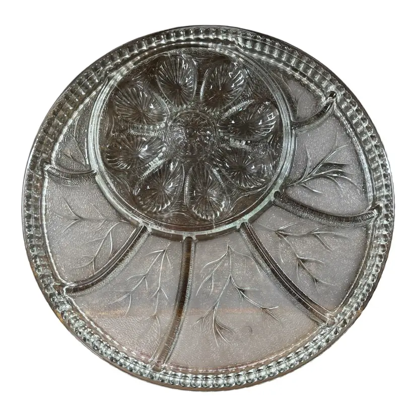 Vintage Indiana Glass Tree of Life Deviled Egg Plate | Clear Pressed Glass Serving Platter