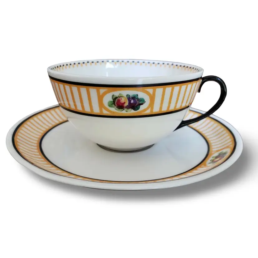 Antique Royal Doulton Art Deco Tea Cup & Saucer RARE 1912 Robert Allen Studio Fruit Pattern