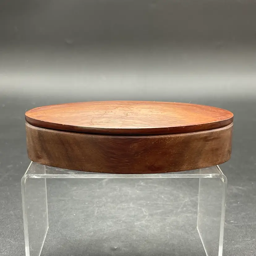 Wooden Oval Shaped Trinket Jewelry Box Felt Velvet Lined Vintage