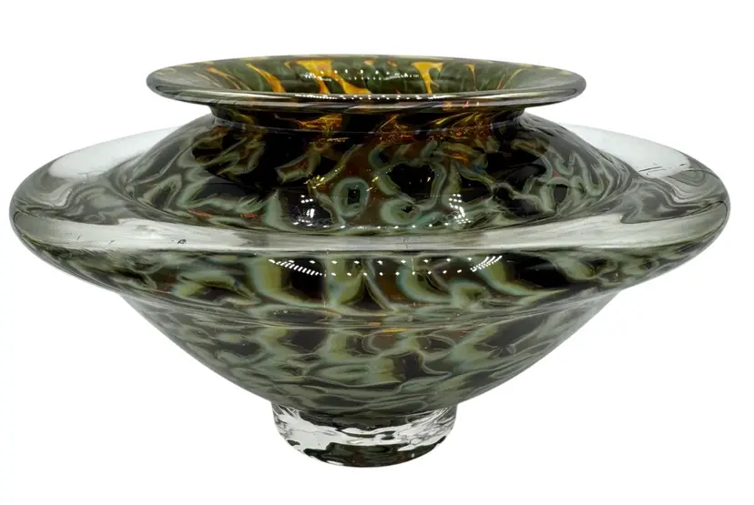 Signed Gartner Blade Studio Art Glass Ikebana Flower Frog Vase Opaque Black