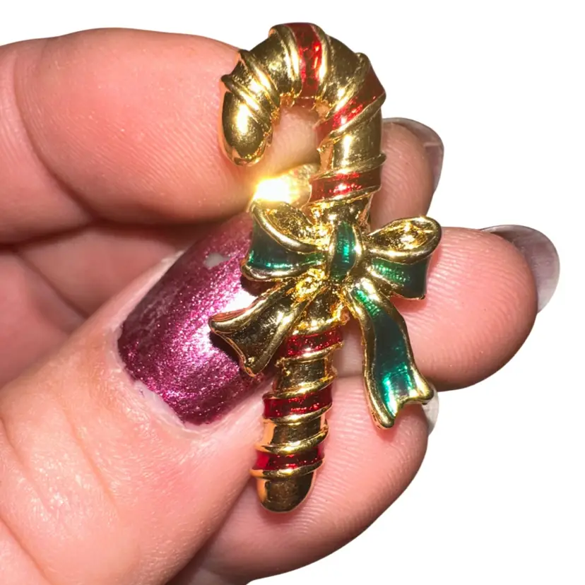 Gold Tone Candy Cane Pin
