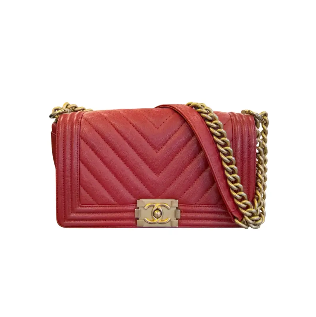Chanel Red Caviar Medium Boy Bag