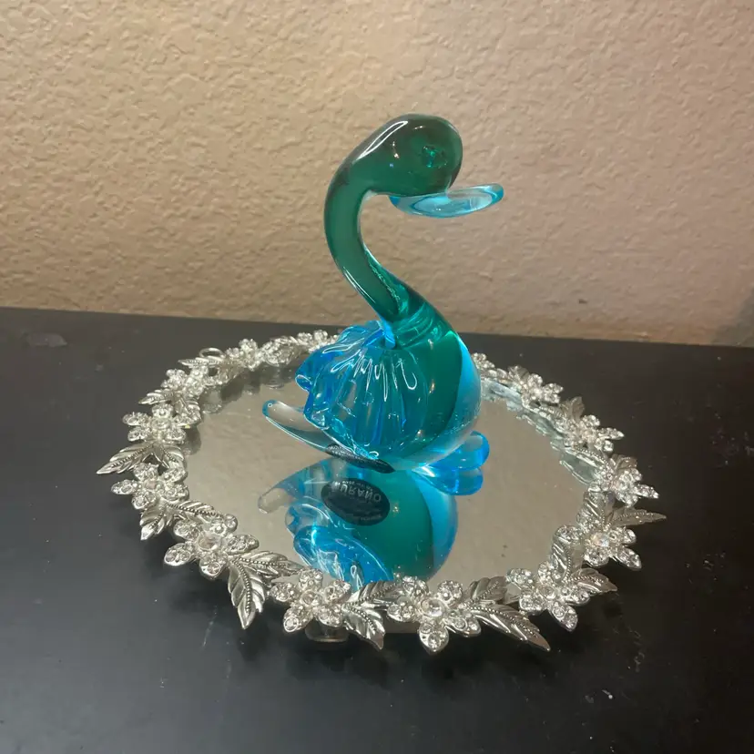 Gorgeous Murano Italy 5” Sommerso Blue Green Swan Figurine
