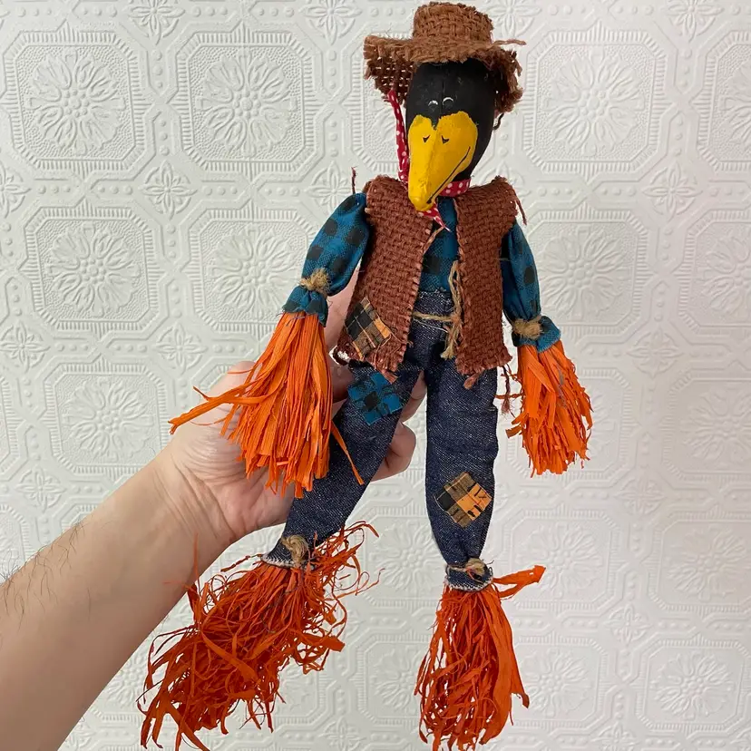 Amazing Scarecrow Disguised Crow! Handmade Folk Primitive Fall Halloween Farmhouse Decor
