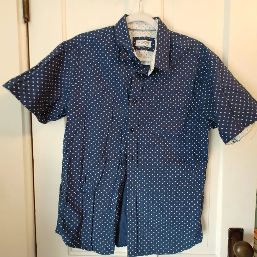 Men's Top- Brand: Eight Avenue. Size Large. Blue polka dot shirt. Material: 100% cotton. No condition issues.