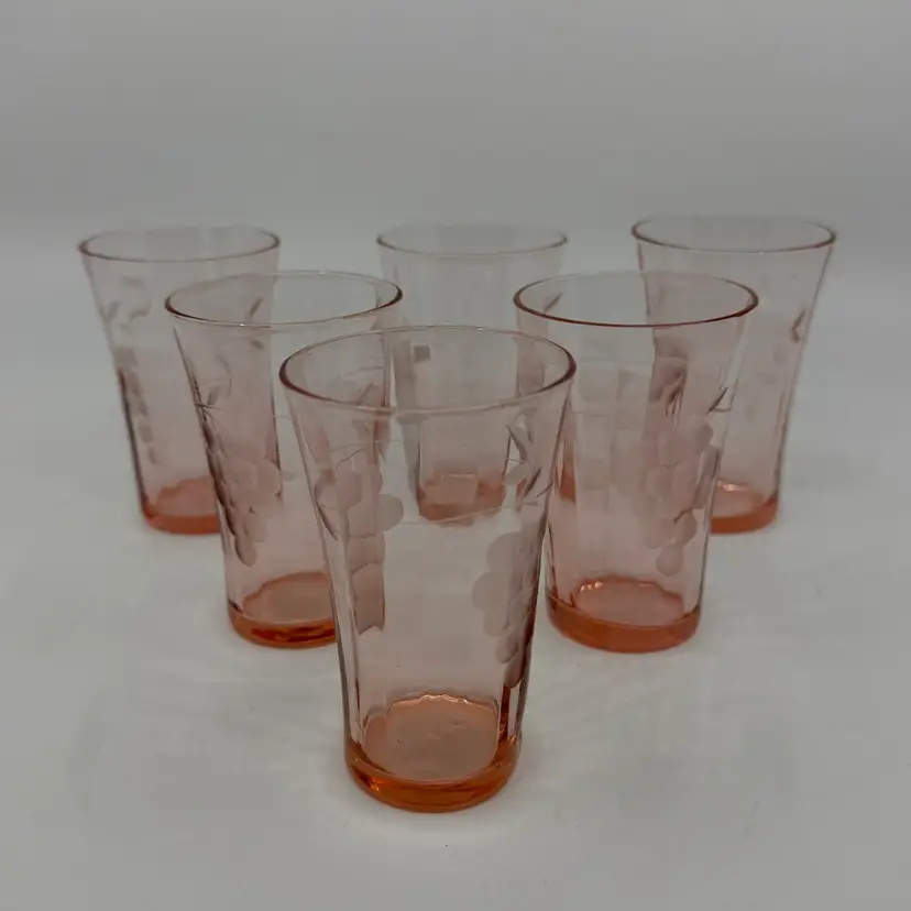 6 Vintage Standard/Marion Glass Pink Panel Optic Cut Grape Shot Juice Glasses