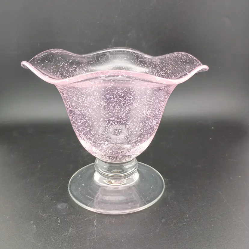Pink blown glass compote
