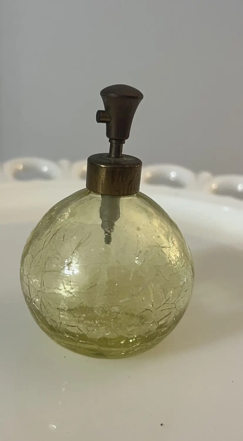 Yellow Amber Crackle Glass Globe Perfume Atomizer
