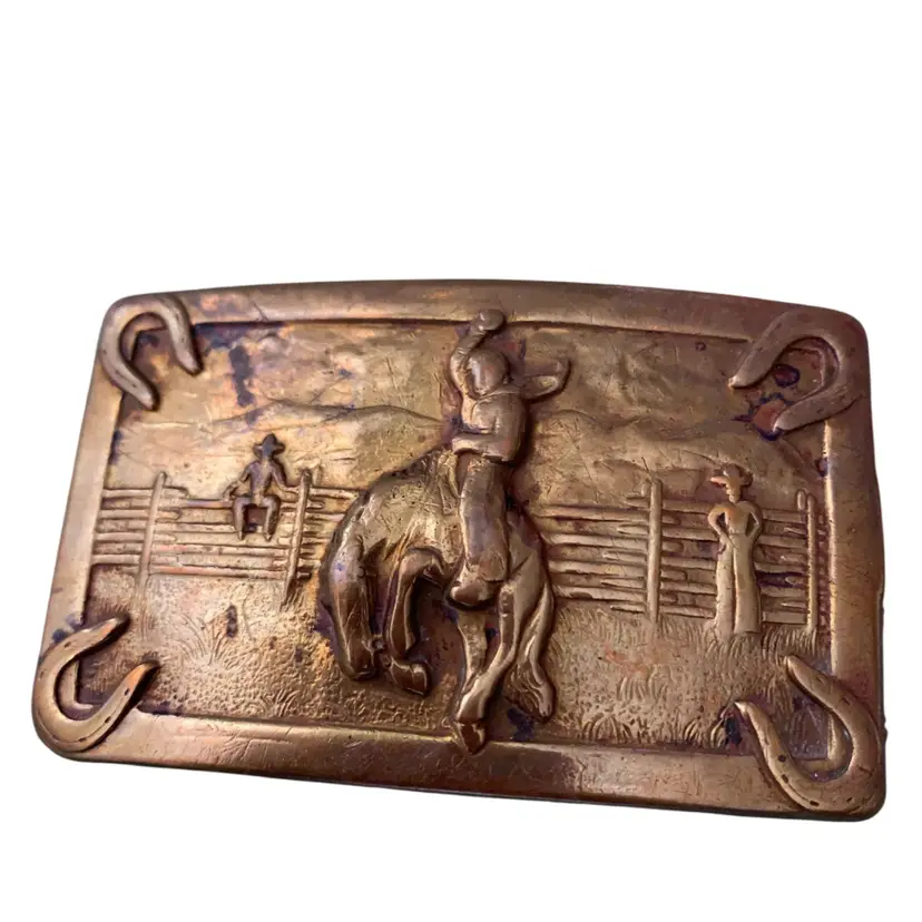 Vintage  Western Style Rodeo Scene Brass Belt Buckle