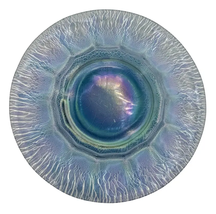 Vintage Imperial Stretch Glass Blue Ice  Luncheon Plate Iridescent #645 8”
