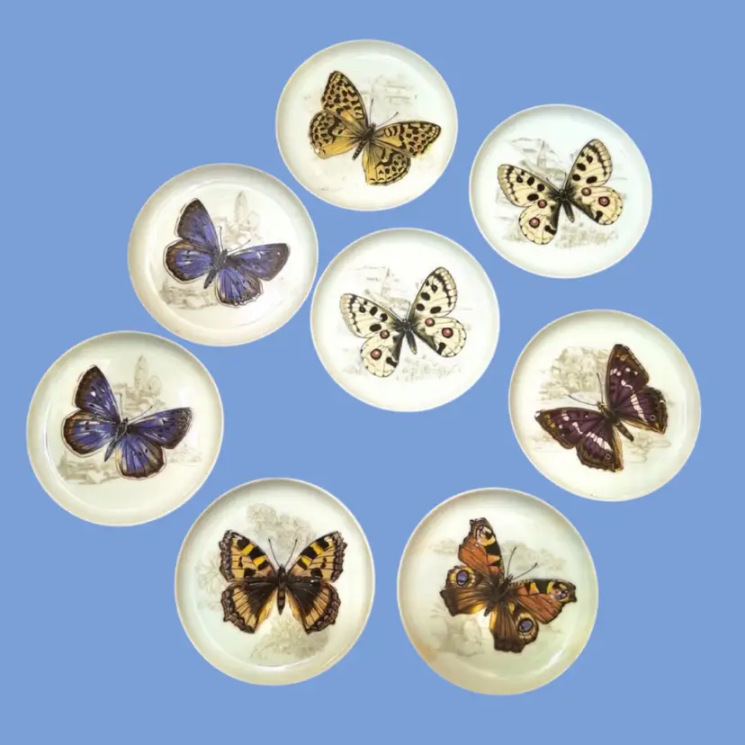 #112- Butterfly Bug Coaster Kaiser Germany 8pc Butter Pat Insect