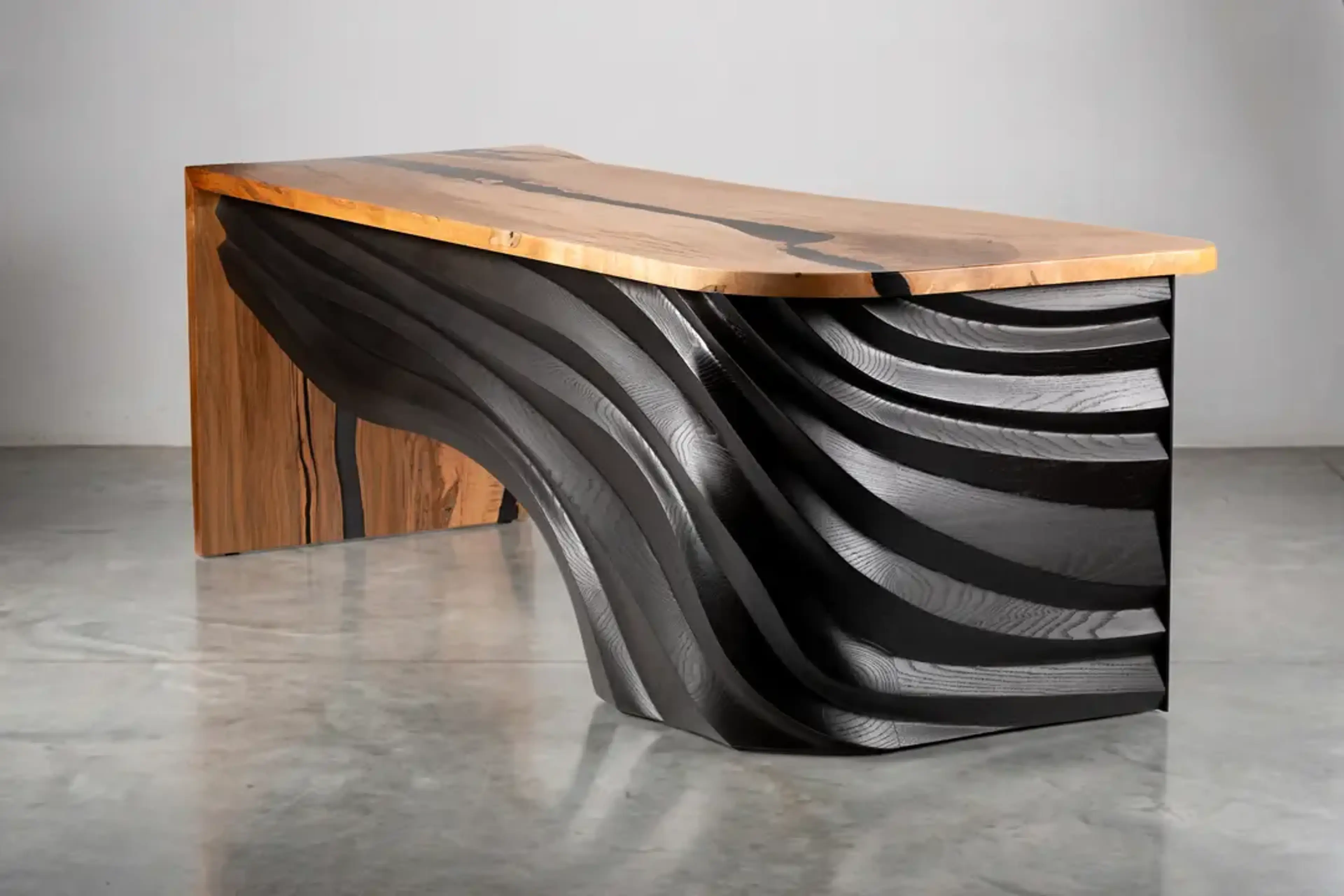 Waterfall Desk with Sculpted Oak Base