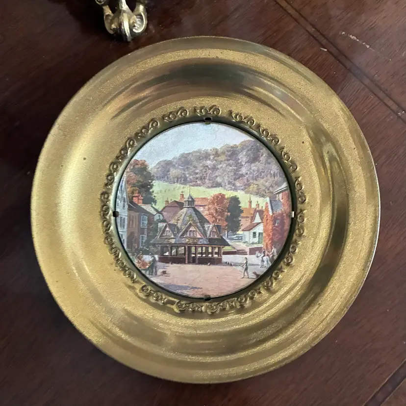 🐇Vintage English Brass Framed Village Foil Art