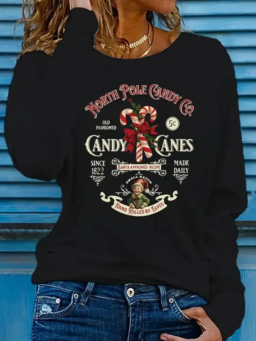 WOMENS COZY CANDY CANE PRINT TSHIRT NIP