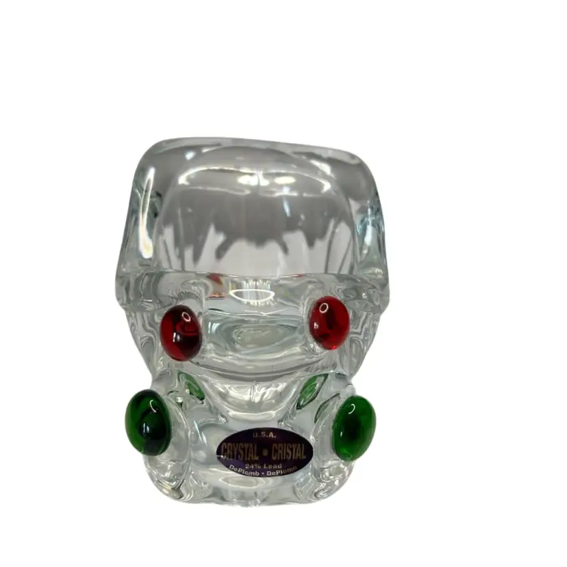 Clear Crystal/Cristal 24% Lead Santa Sleigh With Added Red And Green Glass Stones @3 1/2x5x3 1/2