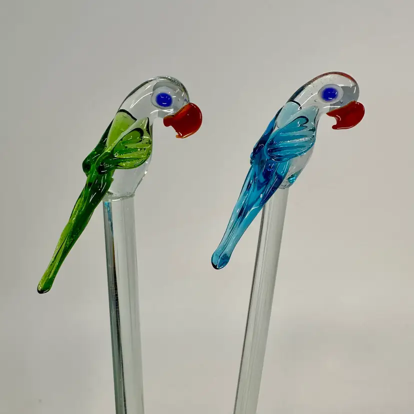Art Glass Parrot Cocktail Stirrers Set/2