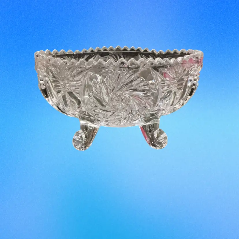Pressed Glass Sawtooth Footed Glass Candy Dish