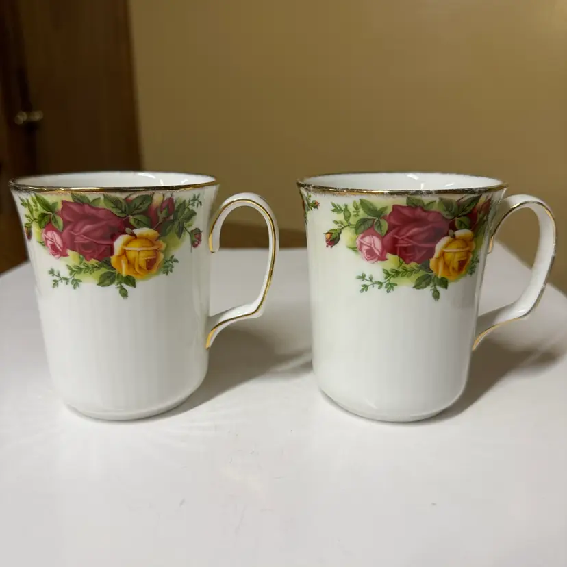 Royal Albert Old Country Roses White Porcelain Mugs- Set of 2
