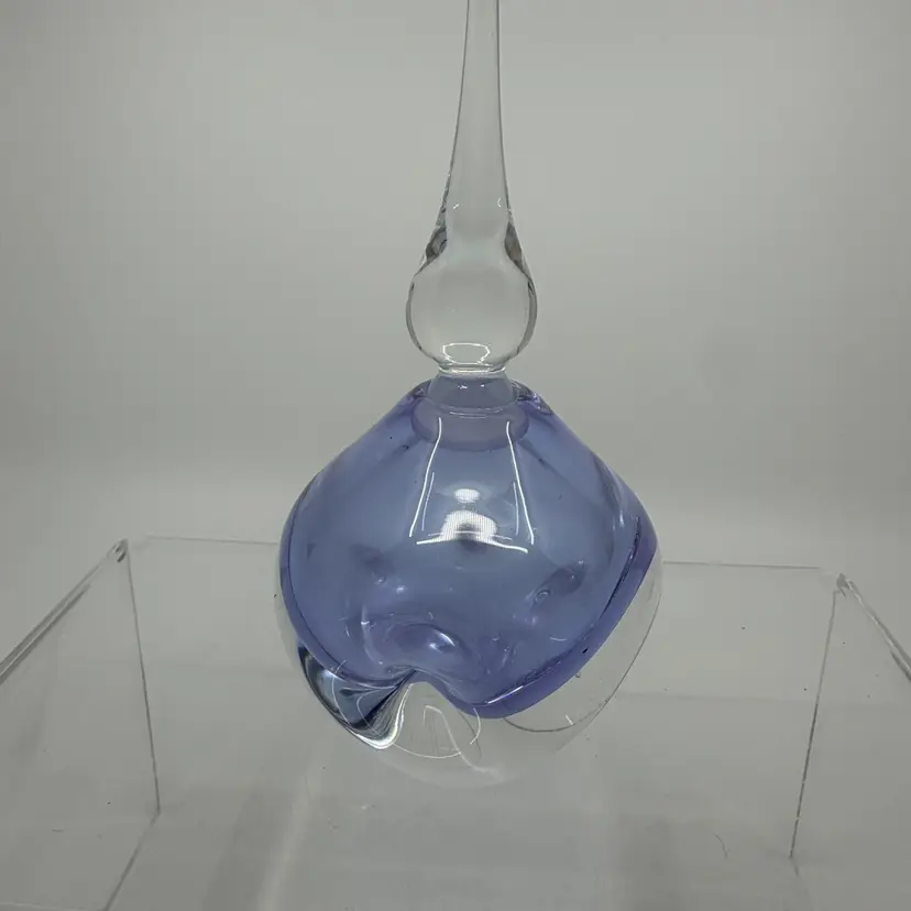 Signed Vandermark Merritt Art Glass Perfume Bottle Lavender & Clear Spire