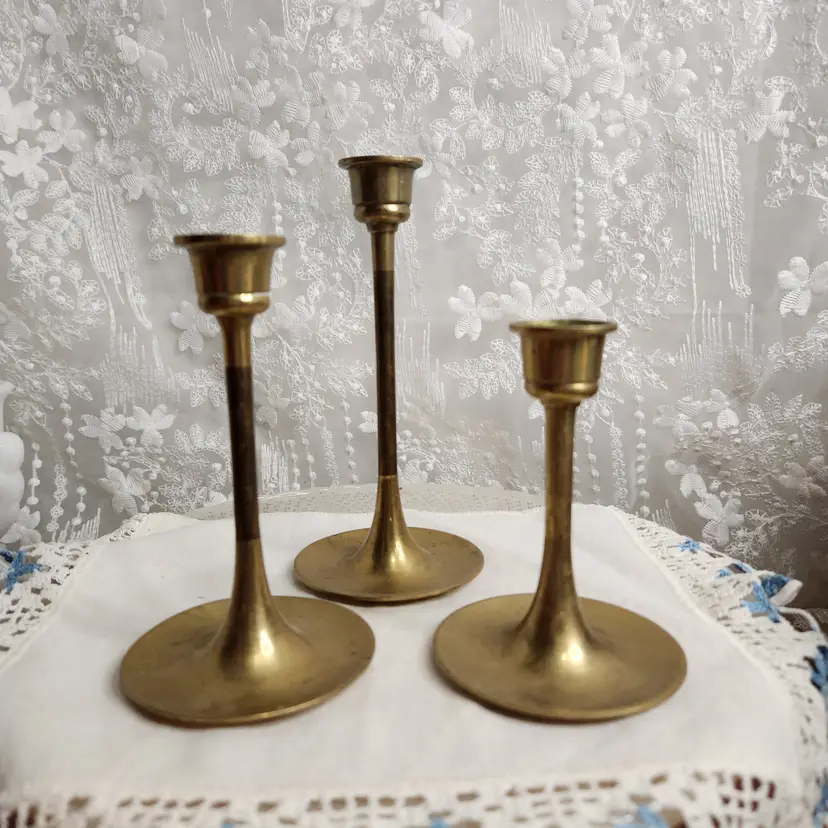 Brass Candle Holders Trio